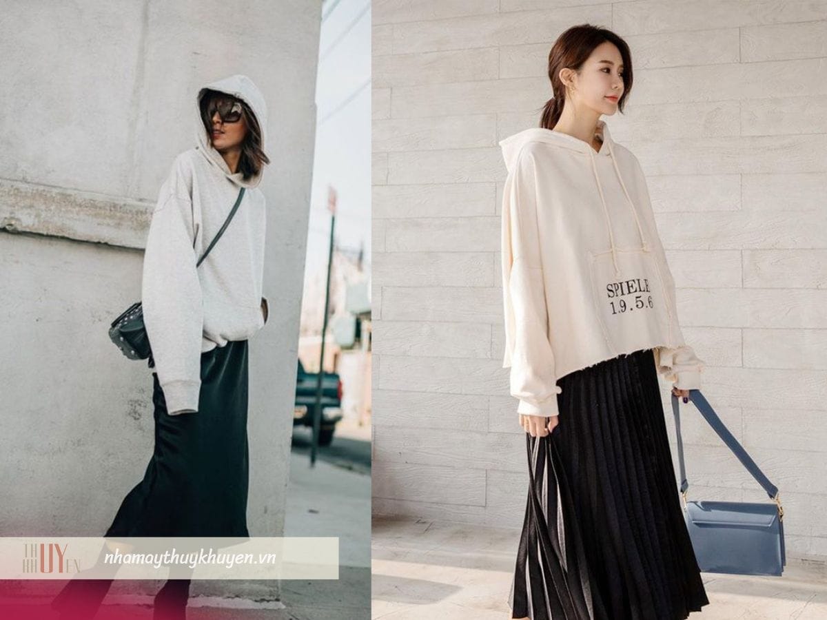 phối áo hoodie cùng chân váy xòe đơn giản đi chơi giáng sinh phối áo hoodie cùng chân váy xòe đơn giản đi chơi giáng sinh