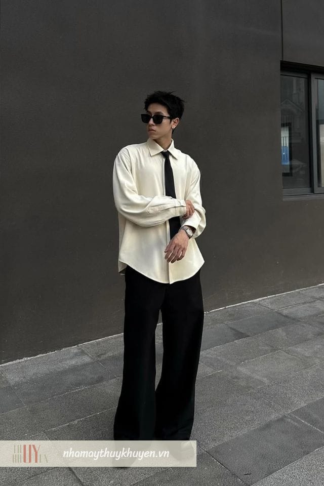 phối đồ tết cho nam với áo sơ mi tay dài là kiểu phối mang đến vẻ lịch lãm, nhã nhặn