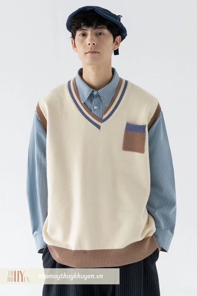 mix áo len cùng áo sơ mi là cách phối đồ tết cho nam hữu hiệu để giữ ấm