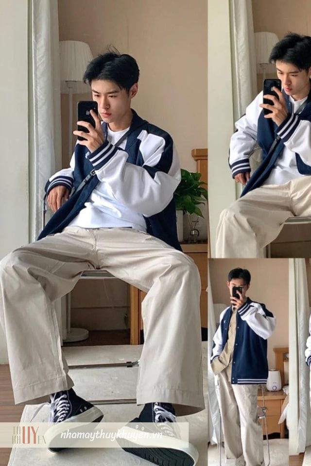 outfit tết nam với áo khoác bomber là set đồ mang đến sự trẻ trung, năng động 